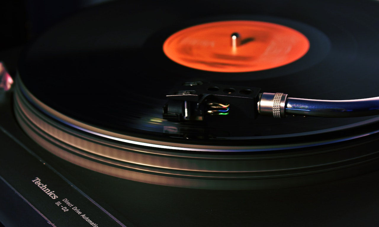 Vinyl record playing on a turntable